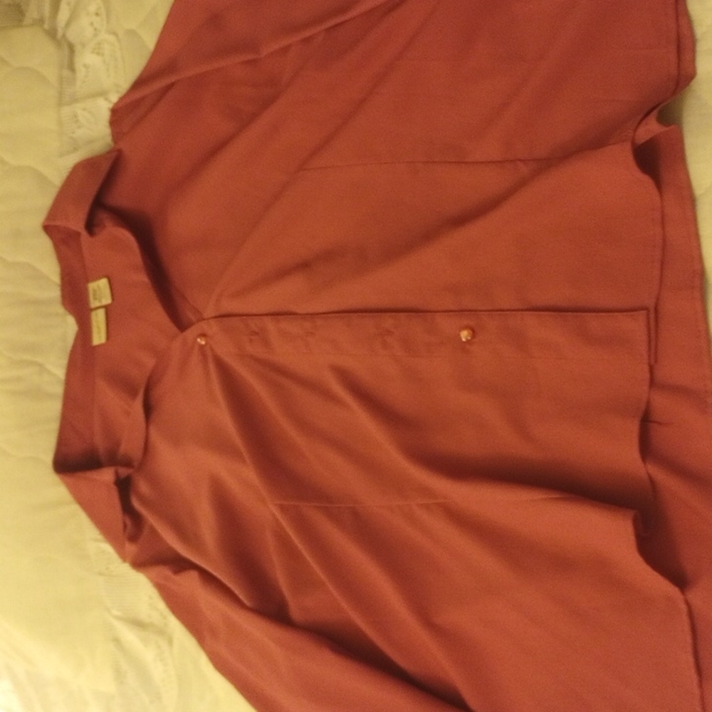 Women's Covington button down polyester 3/4 sleeve dark pink dress shirt